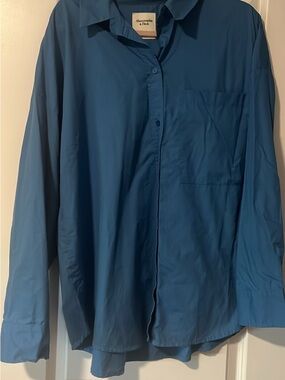 Abercrombie & Fitch Oversize Fit Blue Button-Up Shirt